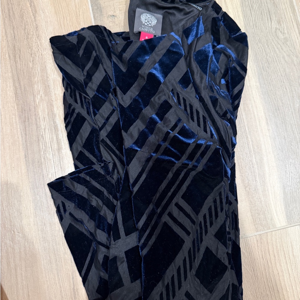 Vince Camuto Black and Blue Geometric Velvet Jumpsuit